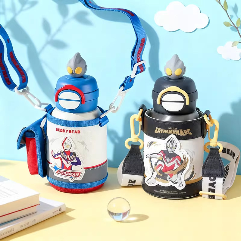 杯具熊奥特曼开口笑儿童保温杯双饮316L不锈钢男孩上学可爱水杯壶