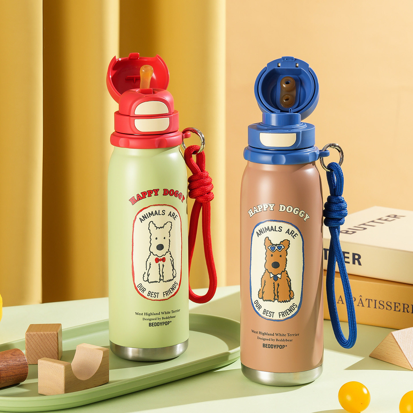 【云熠同款】杯具熊锐气保温杯西高地户外 双饮水杯运动吸管水壶