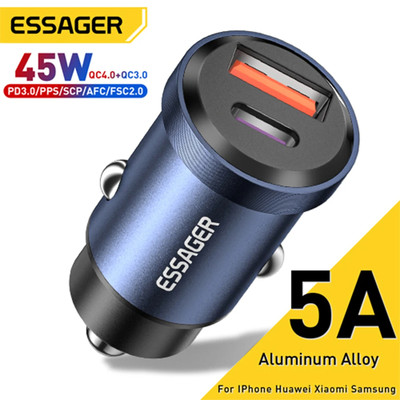 Essager 45W USB Car Charger 4.0 QC PD 3.0 SCP 5A USB Type C For iPhone14 13 Huawei Samsung Xiaomi