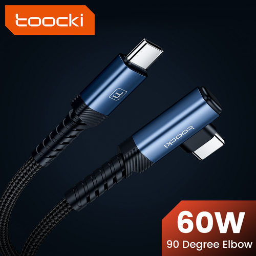 Toocki PD 60W USB Type C Cable 90 Degree Elbow Data Cord For iPhone 15 16 17  Xiaomi Samsung Realme