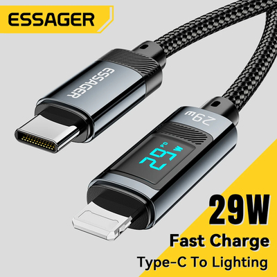 Essager USB Type C Cable for iPhone14 13 12 11 Pro Max PD 29W Charger Cable Digital Display Cable