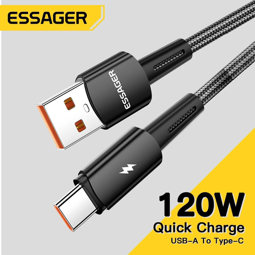 Essager 120W Super Fast Charge Type-C 67W Cable 6A For Xiaomi 12Pro Redmi K50 Note 11Pro Black Shark
