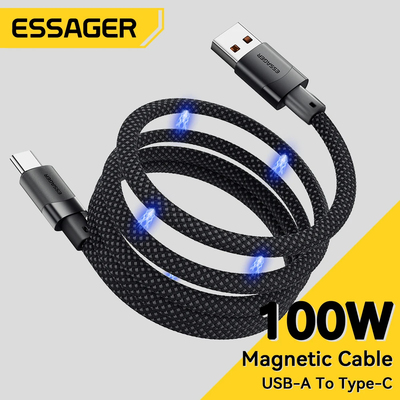 Essager 7A USB A To Type C Fast Cable 100W Magnetic Suction Anti Winding For iPhone15 Laptop MacBook