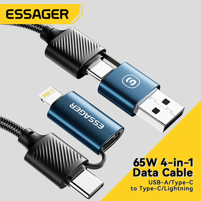 Essager 4 in 1 USB C Lightning Cable 65W PD Fast Charging for iPhone 14 13 ProMax iPad HUAWEI Xiaomi
