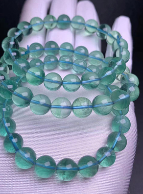 天然冰透体蓝绿萤石手链圆珠9mm
