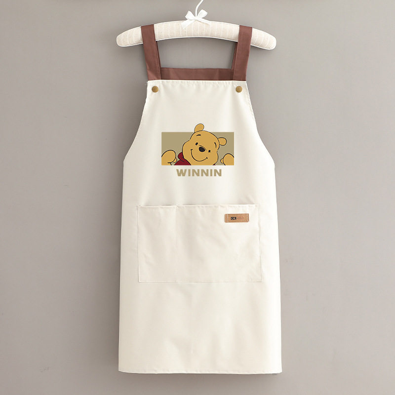 卡通维尼熊可爱家用厨房做饭围裙情侣防水防油围腰可擦手袖套工作