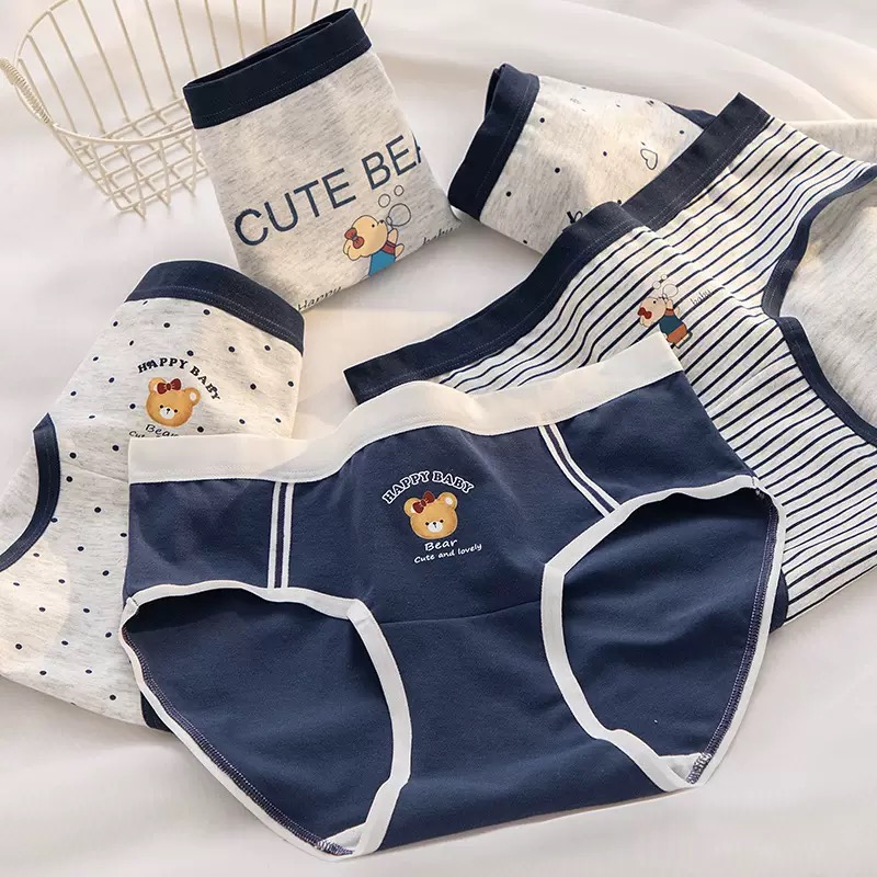 5条小熊款内裤女生纯棉10A抗菌加长裆中腰包臀女士三角裤头A类棉