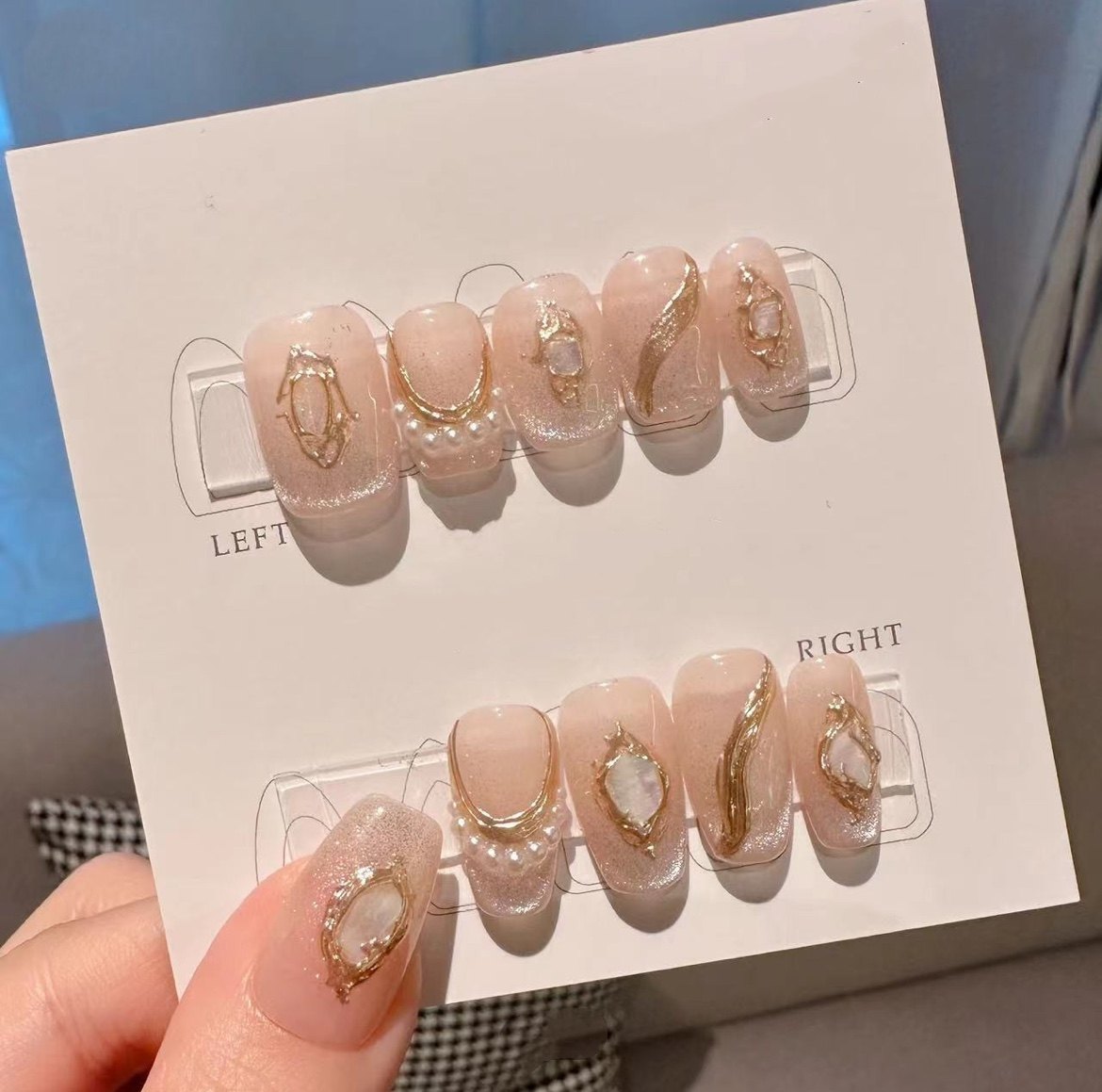 【人鱼姬】裸色显白猫眼法式墨镜粉手绘气质款纯手工穿戴甲,彩妆/香水/美妆工具,穿戴甲/甲片,淘宝优惠券,粉丝福利购,淘宝优惠卷