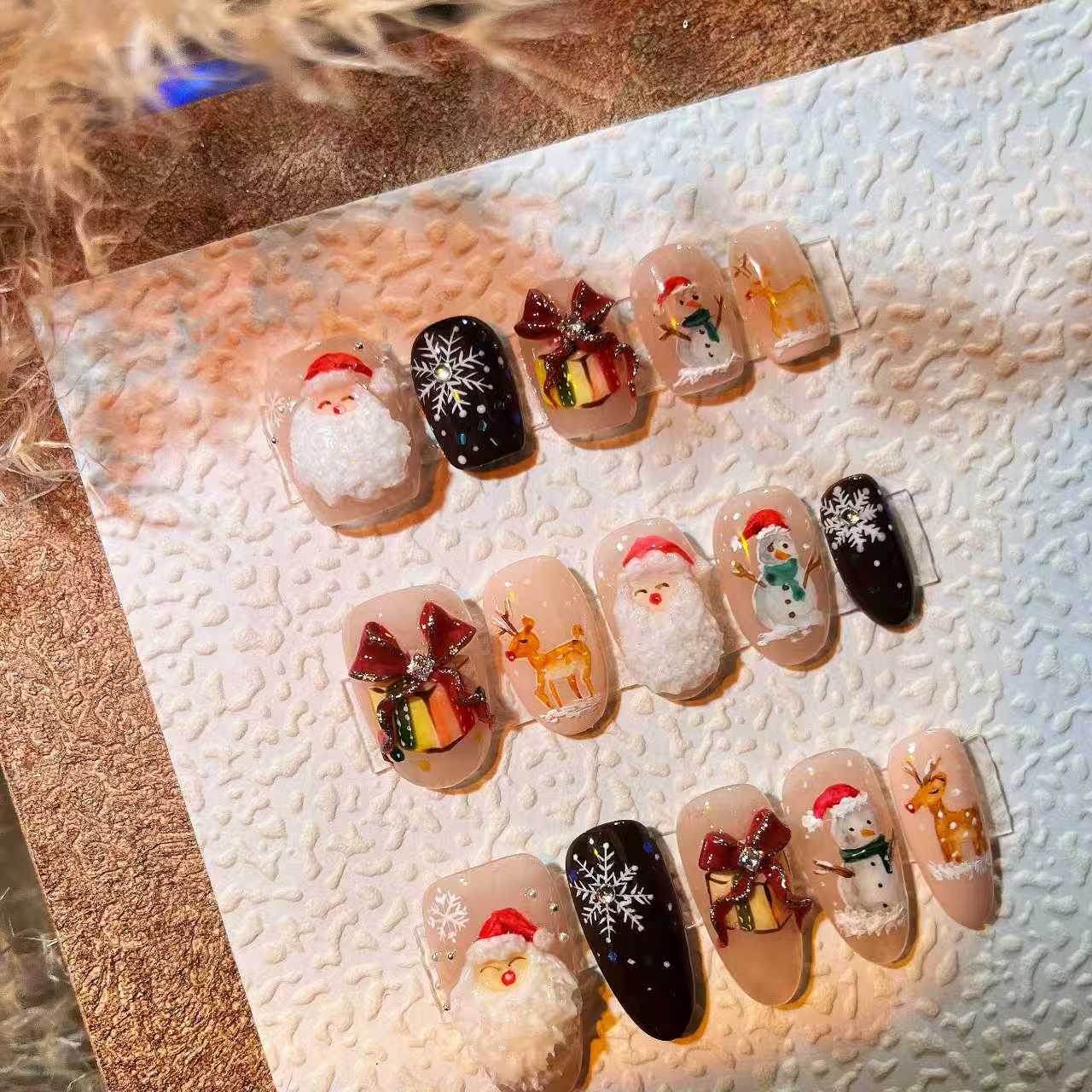 【圣诞节】设计款独家设计 纯手绘水彩成品穿戴甲