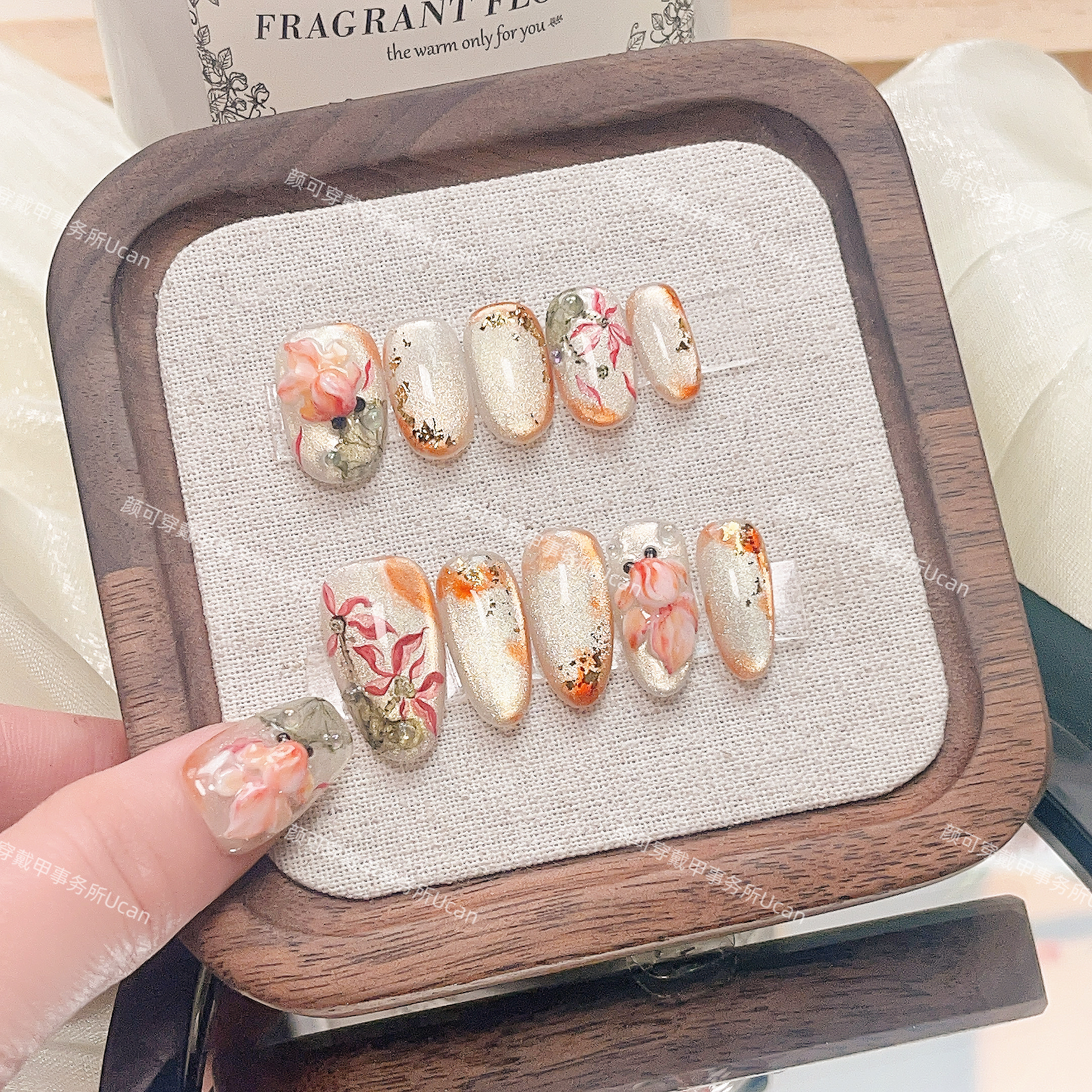 【小鱼海棠】纯水彩立体雕鱼猫眼设计师款显白气质款