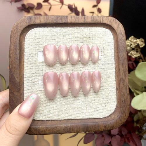 【奇幻泡泡】粉桃乌龙猫眼显白气质款纯手工穿戴甲