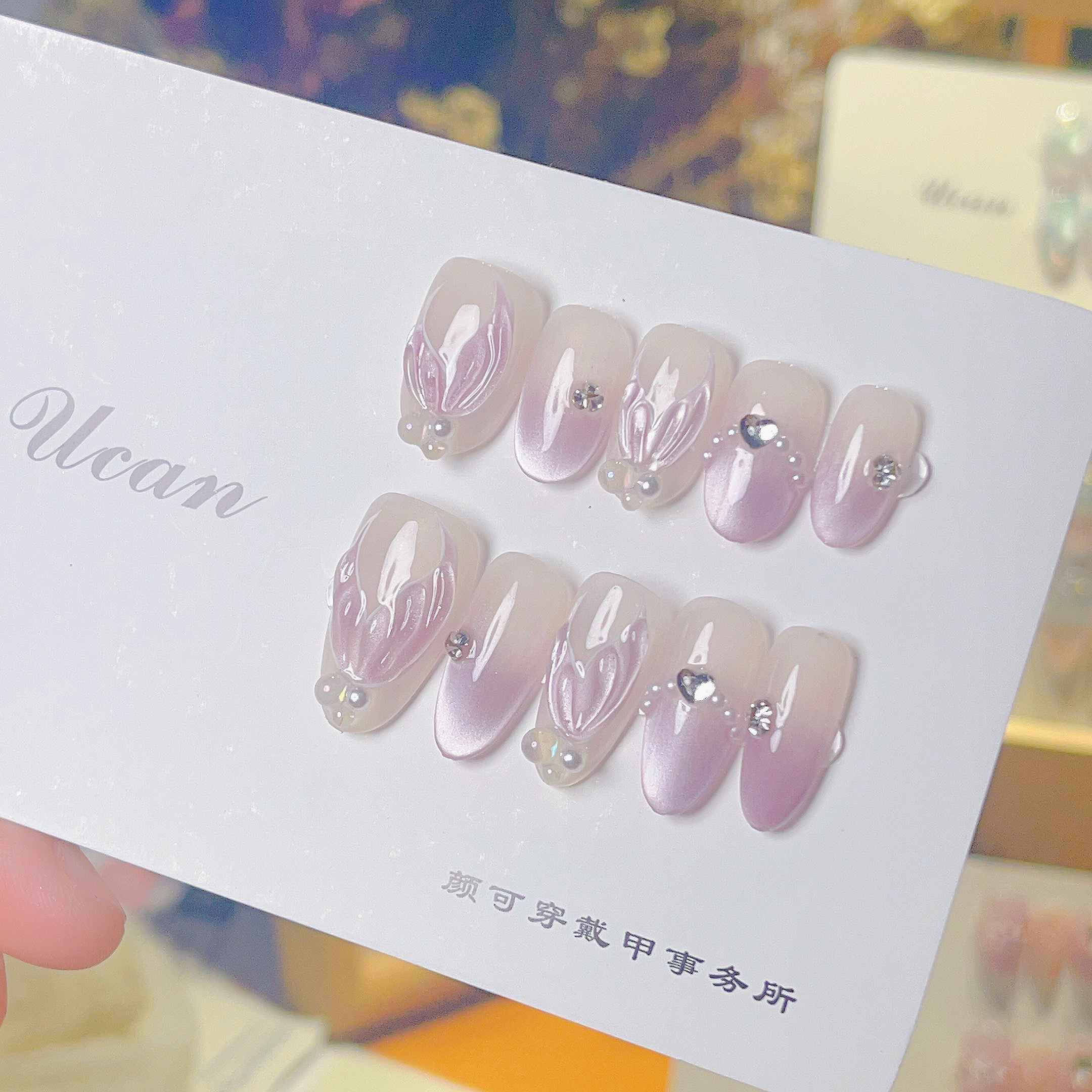 【鱼姬】立体手绘美人鱼尾浅紫玻璃珠猫眼显白气质款