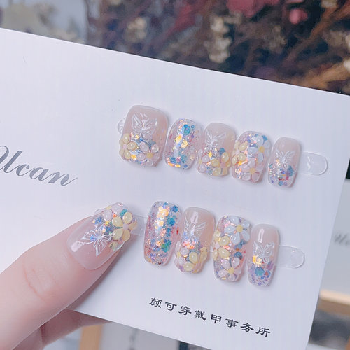 【蝶语】立体多色手绘花纯手工穿戴甲