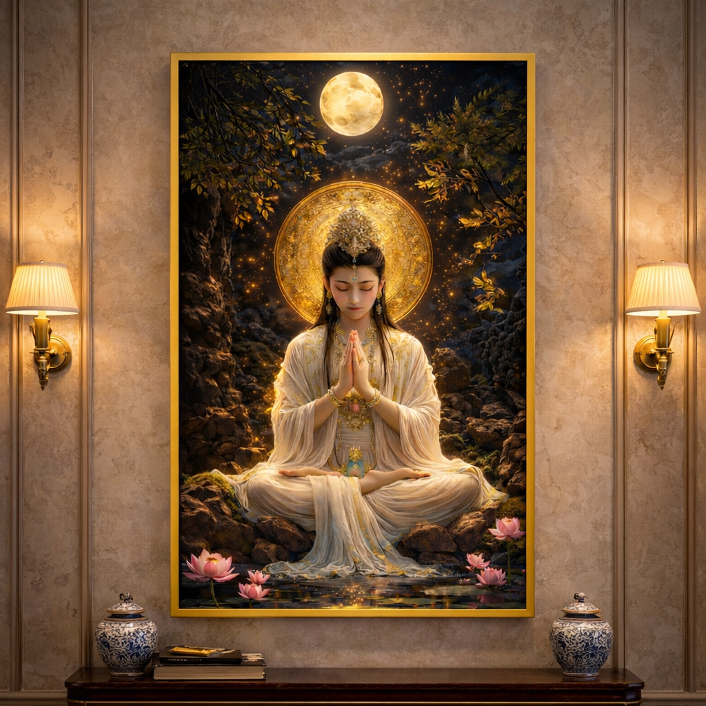 观音菩萨画像中堂画客厅挂画禅意中式装饰画墙壁画挂图玄关装饰画