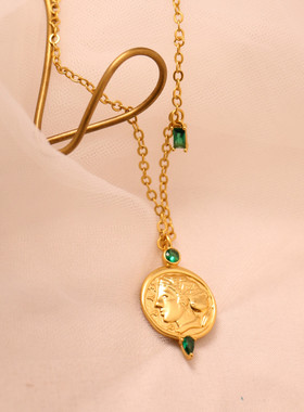 复古钱币欧美人像锁骨链