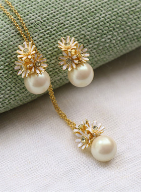 珐琅釉花朵耳钉手工饰品项链