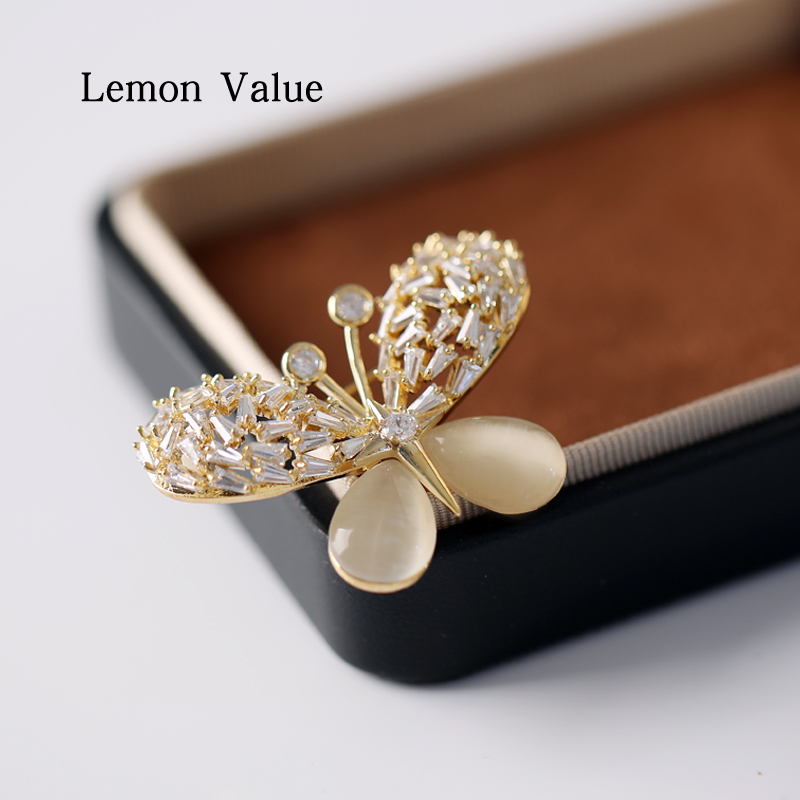Lemon Value手工仿水晶蝴蝶高档女胸针别针设计感胸花个性女胸针
