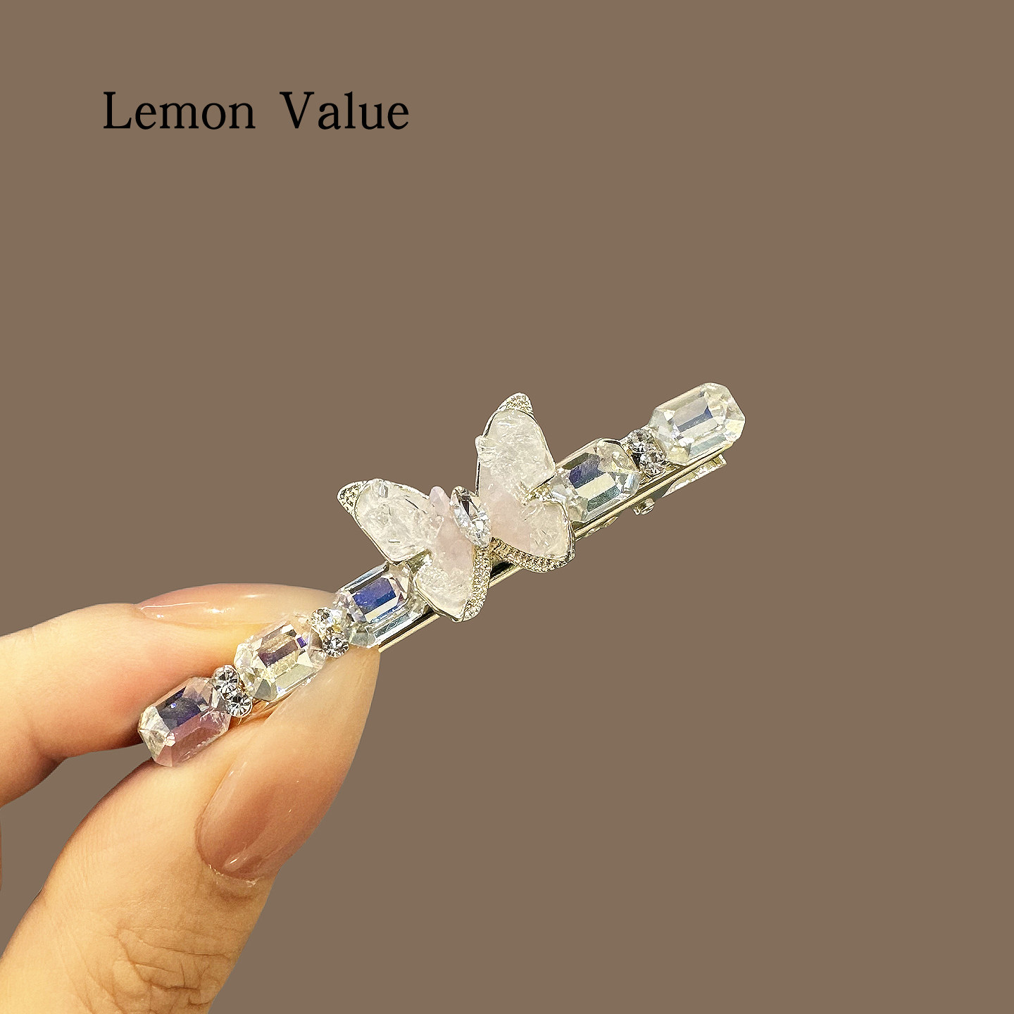 新款春夏轻奢精致甜美温柔蝴蝶闪钻发夹温柔气质百搭刘海边夹发饰