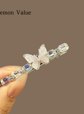 新款春夏轻奢精致甜美温柔蝴蝶闪钻发夹温柔气质百搭刘海边夹发饰