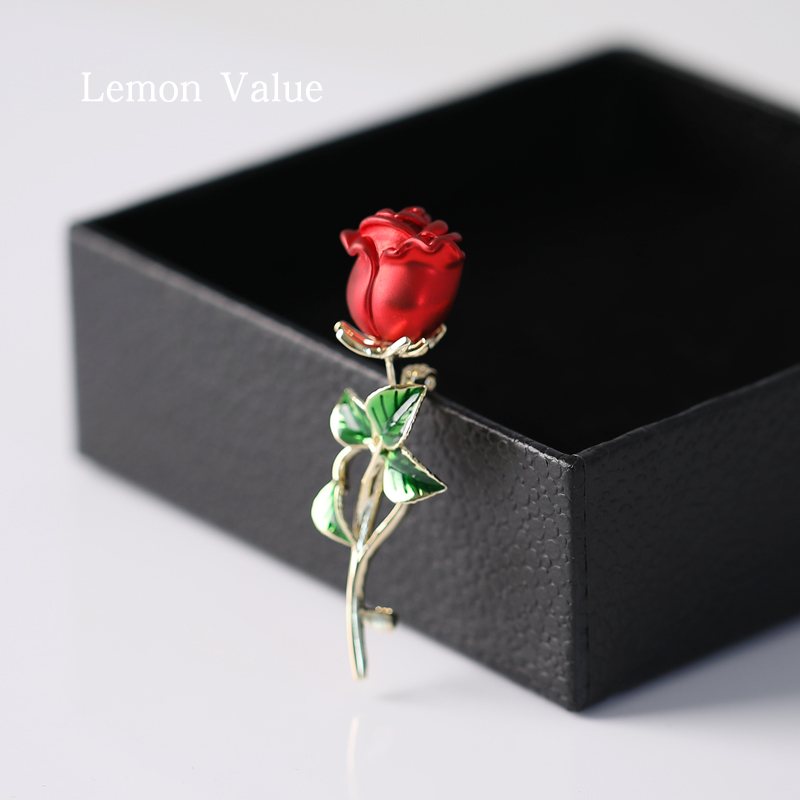 Lemon Value红色玫瑰花胸针精致胸花别针配饰西装高档女百搭胸针