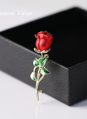 Lemon Value红色玫瑰花胸针精致胸花别针配饰西装高档女百搭胸针