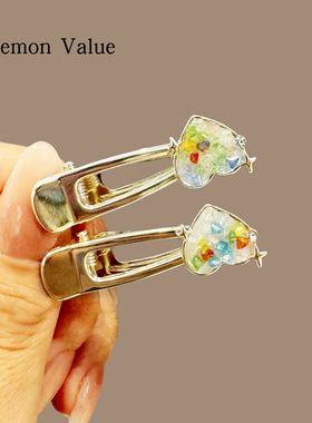 可爱甜美爱心刘海夹爱心水晶彩石对夹刘海侧边夹鸭嘴夹简约一字夹