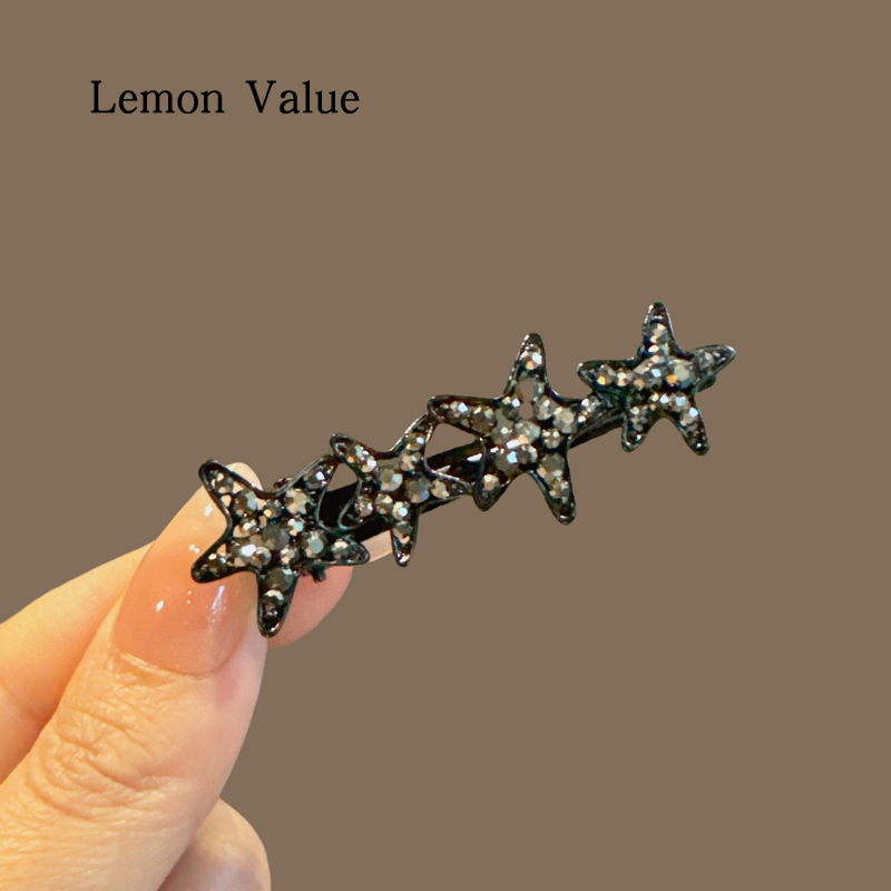 Lemon Value五角星鸭嘴夹黑色星星边夹一字侧边夹头饰水钻刘海夹