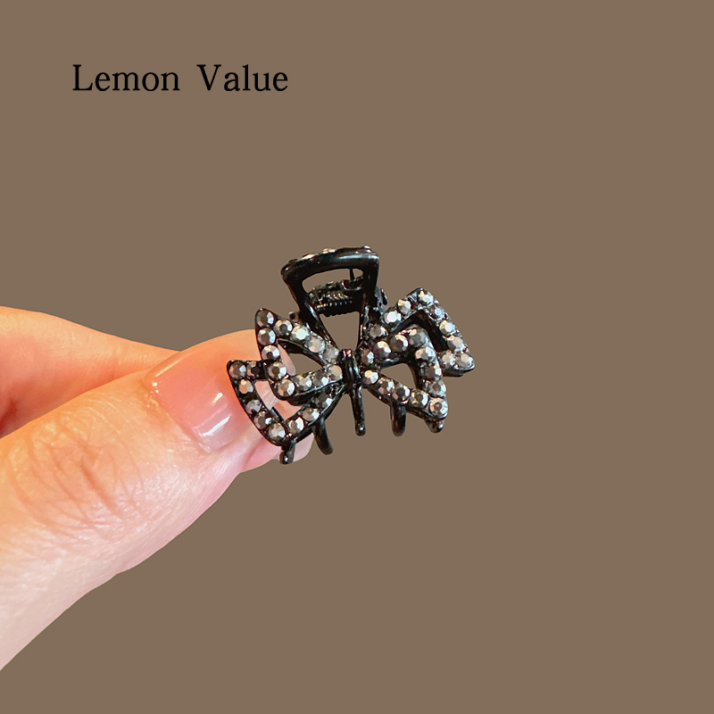 Lemon Value蝴蝶结水钻黑色发夹女气质前额八字刘海侧边夹小抓夹