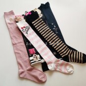 日系款 女士长筒高筒袜过膝及膝袜大小腿袜圆点菱格花朵袜点点袜