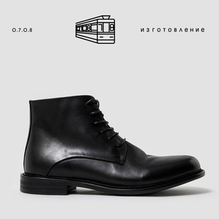 意式简约 手工沿条底小牛皮男士中高帮皮鞋 男休闲切尔西靴