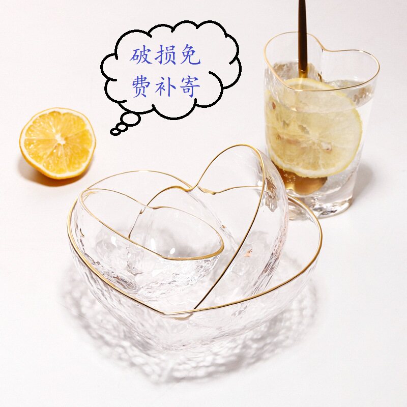 ins北欧金边锤纹 玻璃爱心沙拉碗甜品碗家用蔬菜水果叉早餐杯套装|ruв категории посуда, посуда, чаша - от Buy2taobao.com для оказания профессиональной услуги покупки агента Taobao