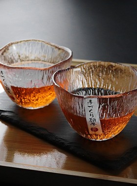 日式竖纹初雪杯手工玻璃杯加厚清酒杯果酒杯气泡酒杯少女青梅酒杯