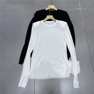 摩登MDENG简约T恤衫带垫肩薄款上衣女长袖显瘦防晒打底衫F2018