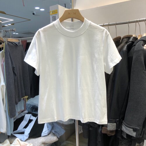 闰熙runxi54708春夏简约定制棉拼接立领短袖T恤女打底衫上衣