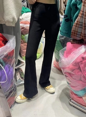 摩登mdeng春夏款微喇修身长裤女2025百搭显瘦黑色休闲裤1352A