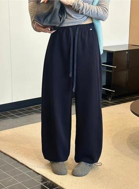 SJG设计感直筒束脚抽绳卫裤女秋冬松紧腰两穿宽松运动休闲裤88D68