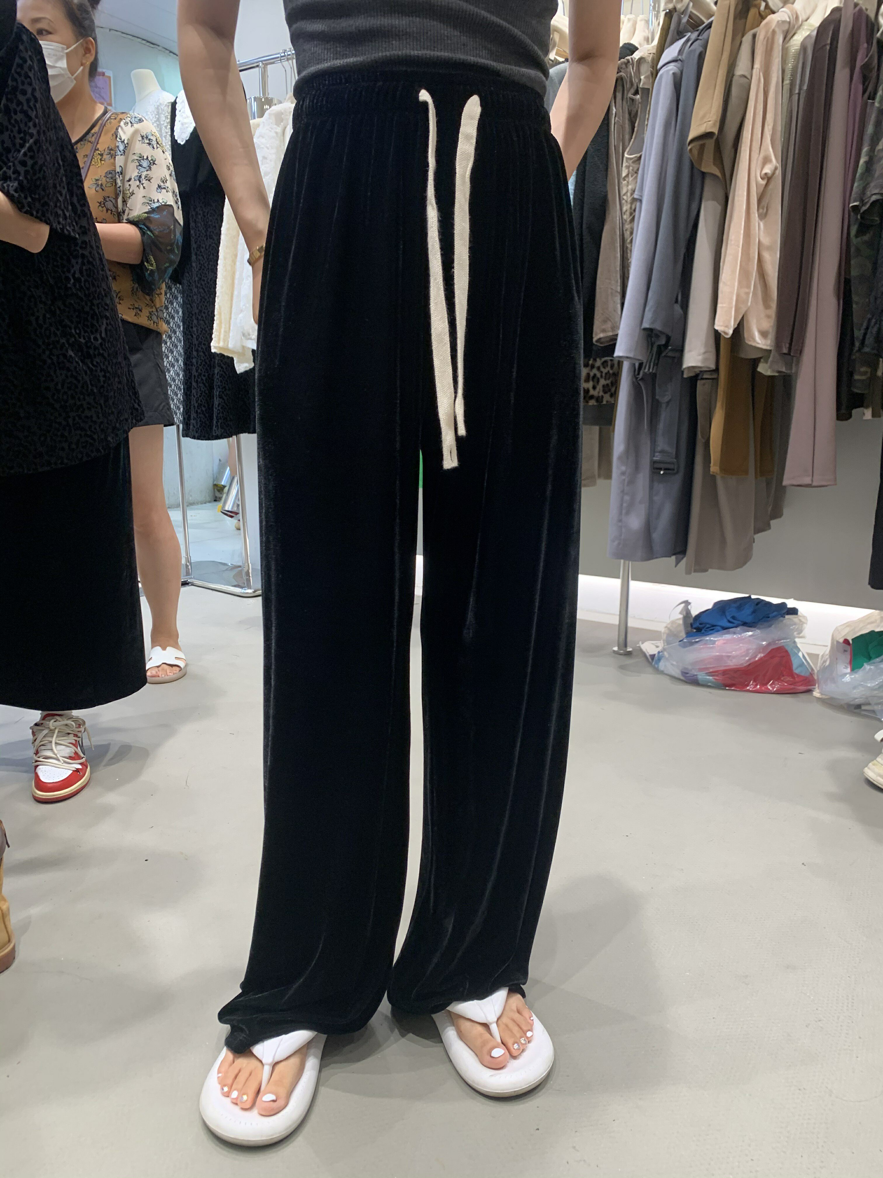 摩登Mdeng松紧腰金丝绒裤女春季新款韩版宽松拖地休闲长裤7186
