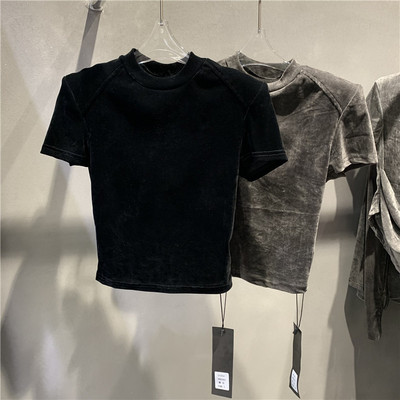 DUDU韩版2026夏季新款垫肩短袖T恤女修身洋气百搭丝绒打底衫上衣