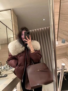 ONEBYTOW大毛领短款羽绒服女冬爆款高级感宽松保暖白鸭绒外套6662