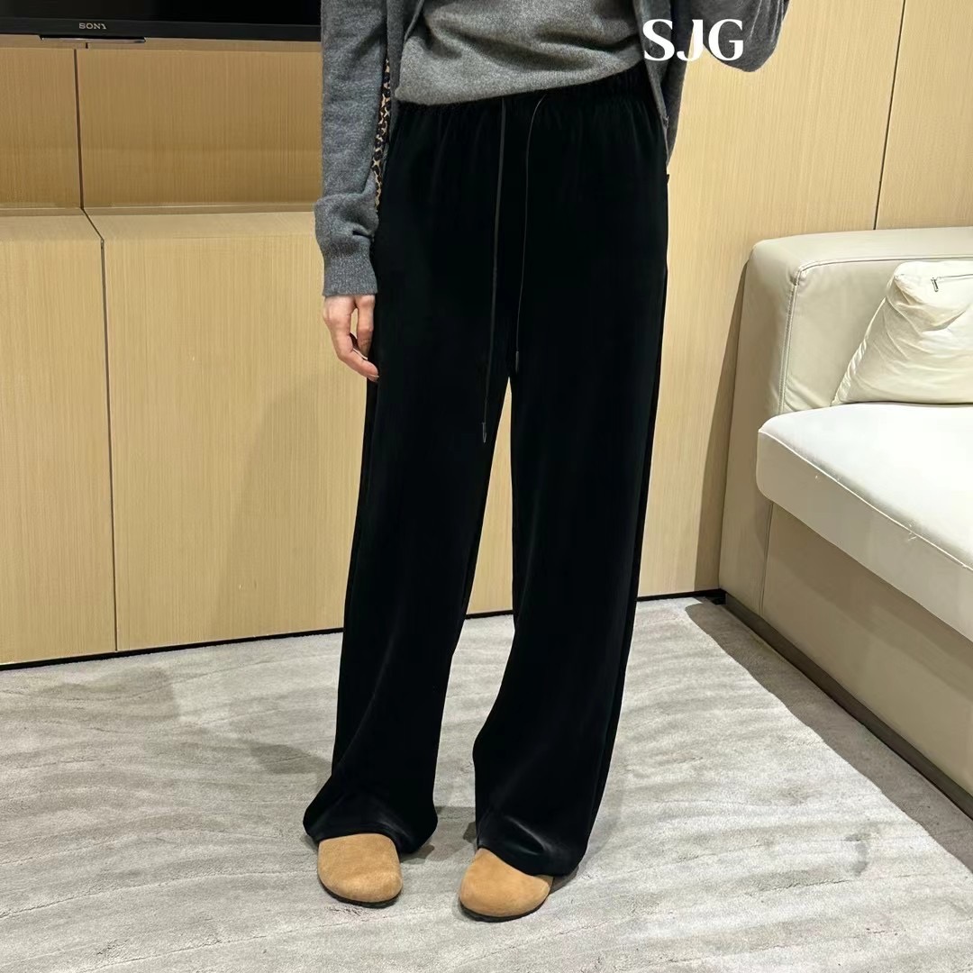 SJG设计感加厚丝绒裤女松紧腰加绒显瘦垂感阔腿裤直筒休闲裤77C22