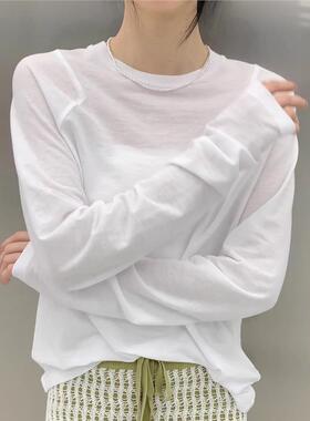 自留大爱！MQ拼接设计T恤打底衫女macqnf超薄舒服显瘦防晒衫21307