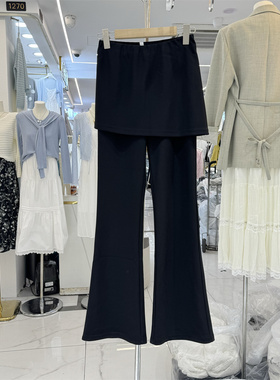 SJG99B98春季款韩版高腰时尚斜边屁帘假两件喇叭裤女气质长裤