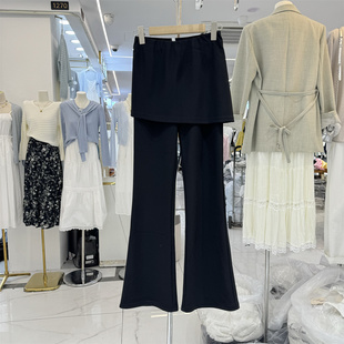 SJG99B98春季款韩版高腰时尚斜边屁帘假两件喇叭裤女气质长裤
