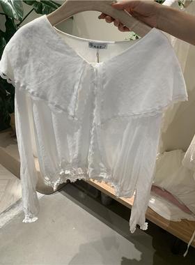 BOLATU柏拉图海军领棉麻衬衫长袖小众洋气上衣白衬衣女21339