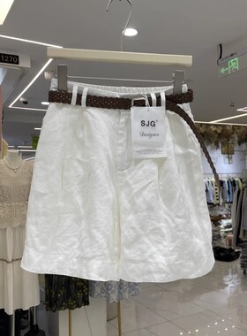 SJG设计感88D37正版2025夏季新品高腰亚麻阔腿裤显瘦休闲裤短裤女
