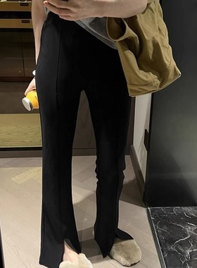 摩登mdeng前开叉微喇长裤女春新款百搭高腰修身休闲西裤61321