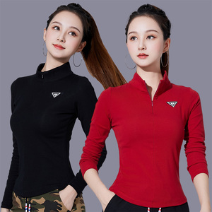 广场舞服装新款半拉链打底衫女休闲健身户外跑步跳操修身长袖上衣