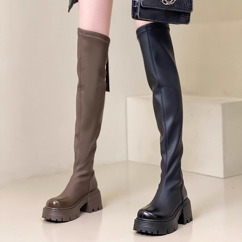 复古过膝长筒靴厚底女靴时装靴秋
