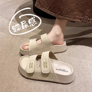 子女 魔术贴厚底增高勃肯凉拖鞋 外穿女夏季 2025新款 沙滩一字拖凉鞋