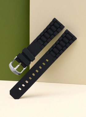 清 橡胶硅胶表带 防水防汗黑色表带20mm22mm 男士手表带